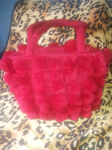 Cartera Roja De Pompones! Unica