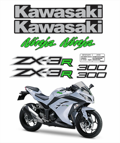 Adesivos Compatível Kawasaki Ninja 300 Zx-3r Branca Kit 017 Cor MOTO NINJA 300 ZX-3R BRANCA