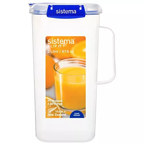 SUSTEAS Jarra de vidrio de 2 litros, jarra de agua con tapa extraíble y  mango ancho, jarra de jugo fácil de limpiar para refrigerador, jarra de