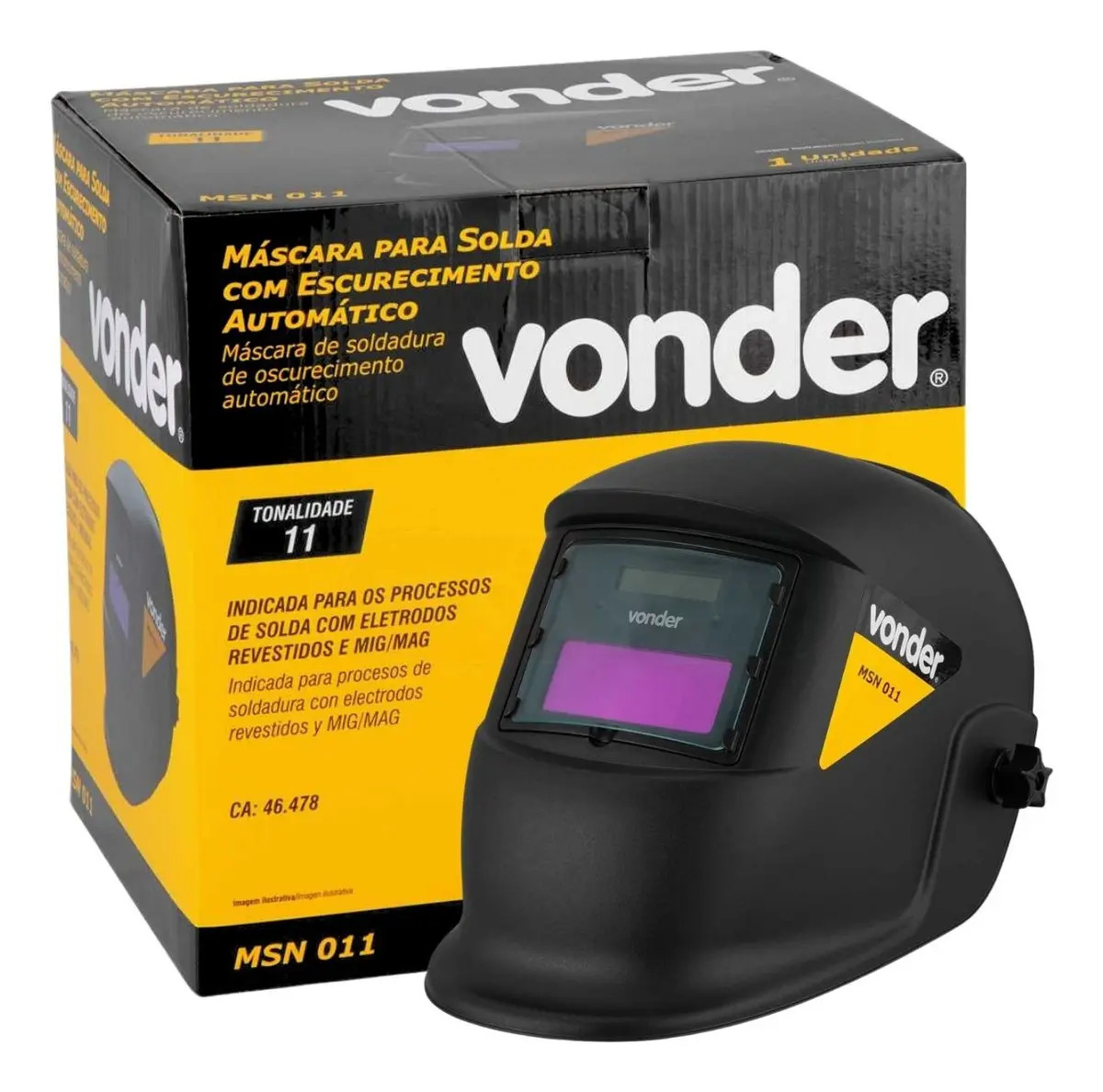 Máscara Solda Ton11 Escurecimento Automático Msn011 - Vonder Cor Preto Lisa