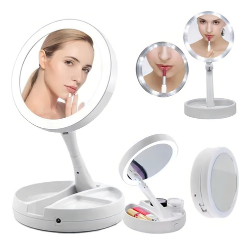 Espejo Con Led Recargable Usb Niñas Maquillaje