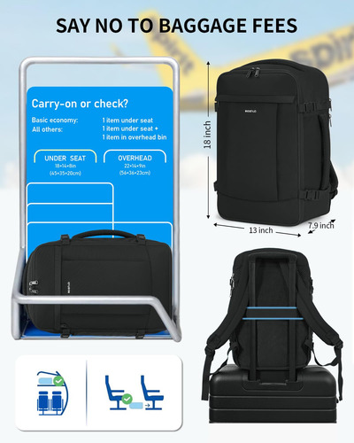 Mochila De Viaje Ecohub De 30 Litros Con Carga Usb Para Portátil De 15,6 Pulgadas, Color Azul