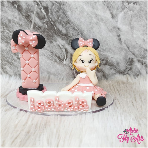Imagem 3 de 3 de Topo Bolo Personalizado Biscuit Aniversario Minnie Rosa