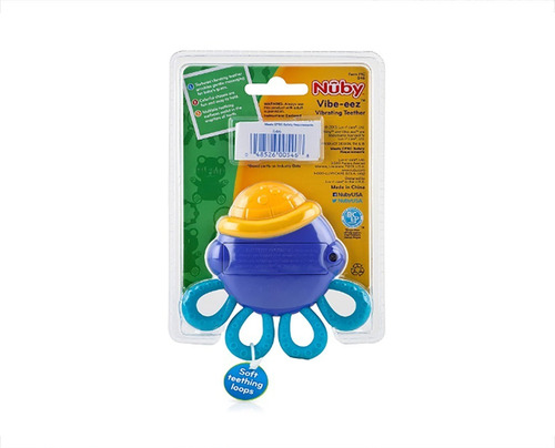 La goma de mascar Nuby Vibe-eez de más de 3 m de tamaño con forma de pulpo vibra suavemente en azul