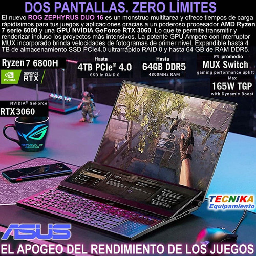 Imagen 2 de 8 de Asus Rog Zephyrus Duo 16 Gx650 R7-6800h Rtx3060 16gb 1tb