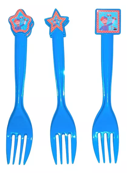 Tenedor De Plastico Azul Con Tematica Para Fiesta De Blippi
