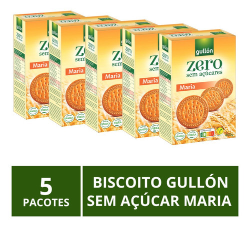 Biscoito Gullón Sem Açúcar, Maria, 5 Pacotes De 400g