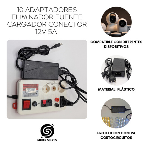10 Adaptadores Eliminador Fuente Cargador Conectores 12v 5a