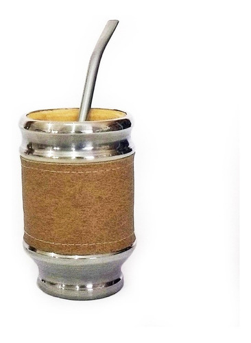 Imagen 2 de 7 de Equipo De Mate Completo Liso Marron Cuero Madera