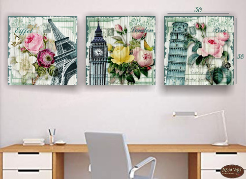 Cuadros Decorativos Paris Vintage 30x30 (3pz)  Envío Gratis