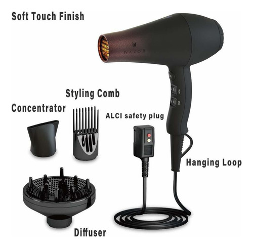 Wazor Professional Infrared Ionic Hair Dryer With Diffuser 1