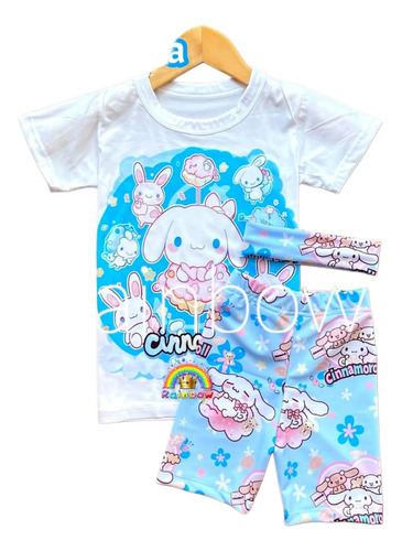 Conjunto De Playera Y Short Biker De Cinnamoroll Ligero Azul Claro Ch