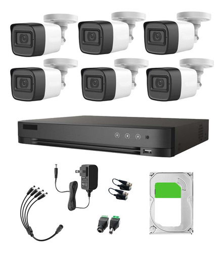 Hikvision Kit De 6 Camaras De Seguridad Exterior Metalicas Con Micrófono Integrado + Disco Duro 2tb Modelo Hik5mpslq-plus6-sc+2tb Video Vigilancia Turbohd 1080p Cctv