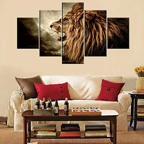 Arte Africano Para Sala: Cuadros De Leones En Lienzo Negro 5