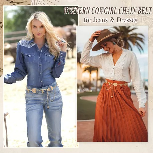 Cinturón Vaquero Mujer Cinto Metal Con Cadena Para Vestidos Oro Viejo 25.59-41.34inch