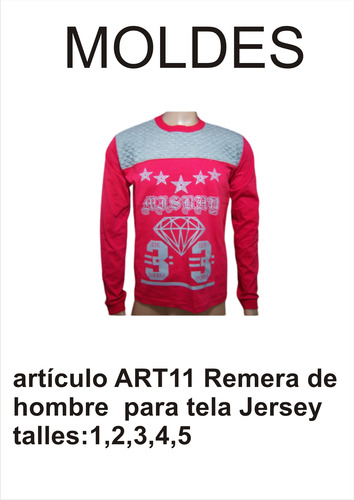 Moldes Patrones En Cartón Para Remera De Hombre Tela Jersey 1,2,3,4,5