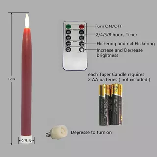 Cfdecor Flameless Taper Candles With Remote Timer, Battery O