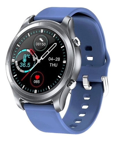 Imagen 2 de 2 de Smartwatch Noga NG-SW05 1.3" caja de metal plateada, malla azul de tpu