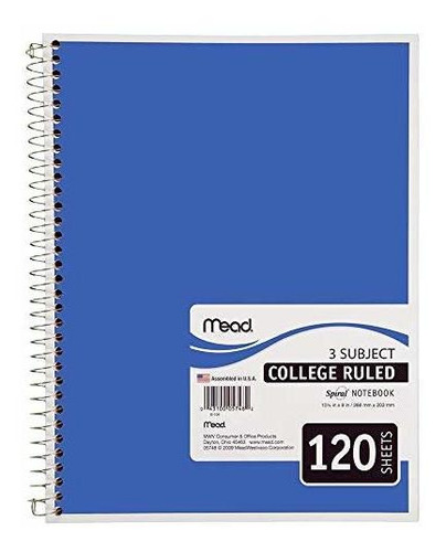 Mead Cuaderno Espiral, 3 Temas, 120 Unidades, A Rayas, 02 Az