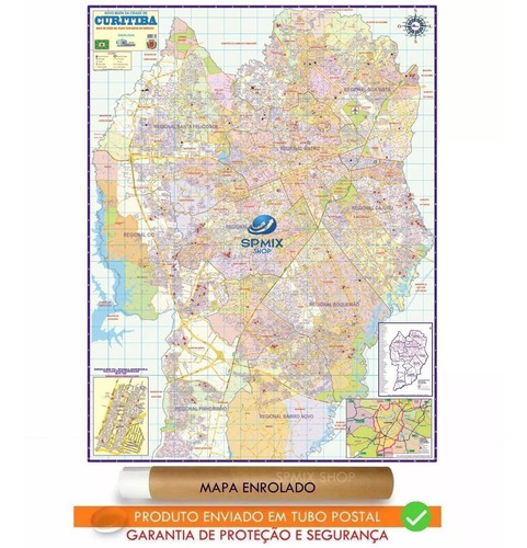 Mapa Político Da Cidade De Curitiba - Enrolado Tubo Postal