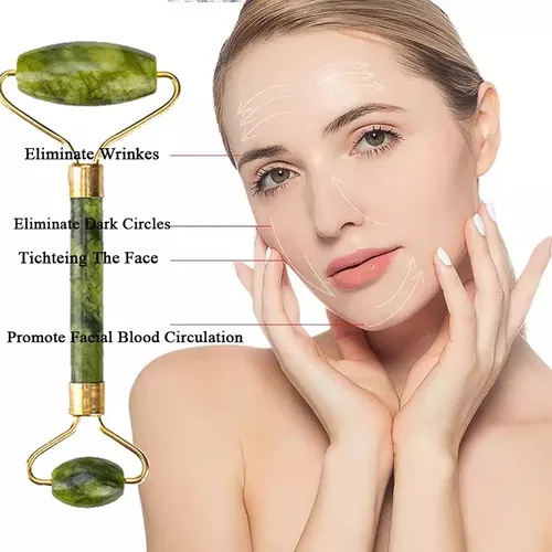 Rodillo Masaje Facial De Jade + Gua Sha Rejuvenece Kit