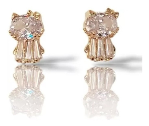 Aretes Broqueles Hello Kitty Swarovski Blanco Oro 18k Lam