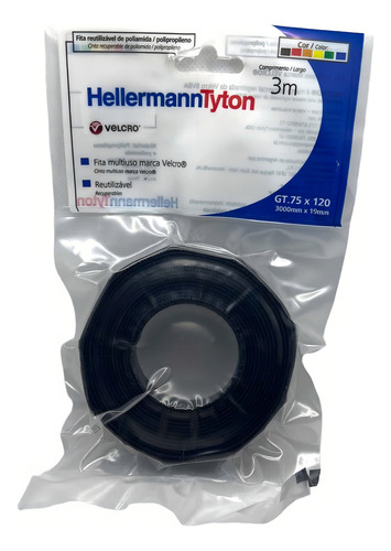 Pinza de velcro recuperable GT.75x1200 - Negra - 3 mts