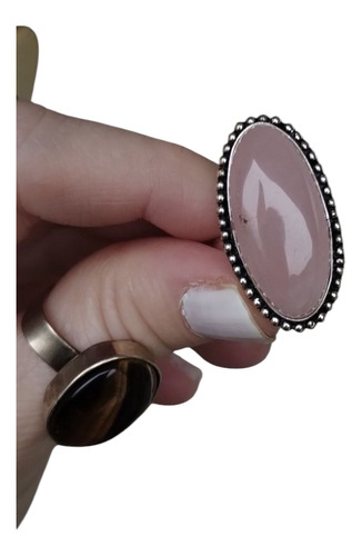 Anillo Hindú De Piedra Cuarzo Rosa Xl Regulable