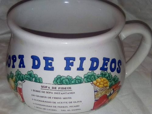 Antigua Taza De Sopa De Fideos Con Receta En Perfecto Estado