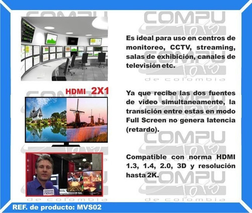 Imagen 4 de 6 de Multivisor Hd 2 Entradas 1 Salida 4k Ref Mvs02 Computoys Sas