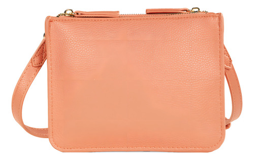 Bolsa Crossbody Cloe Para Mujer Chica Doble Cierre Color Coral
