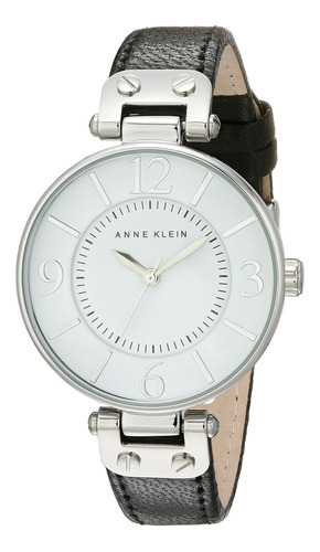 Reloj De Mujer De Cuero Plateado Y Tono Plateado Negro 10916