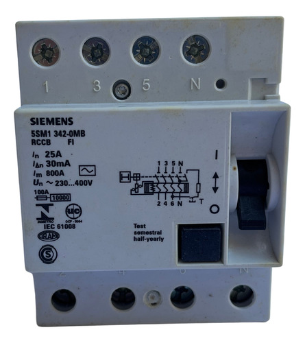 Dispositivo Diferencial Residual 25a 4p - 5sm13420mb Siemens