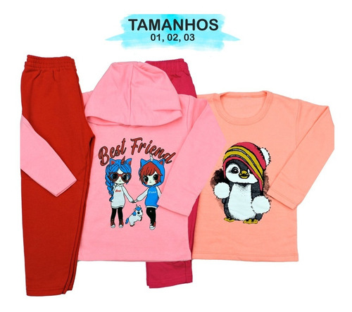 Imagem 3 de 8 de Kit 4 Conjunto Moletom Infantil De Frio Menina
