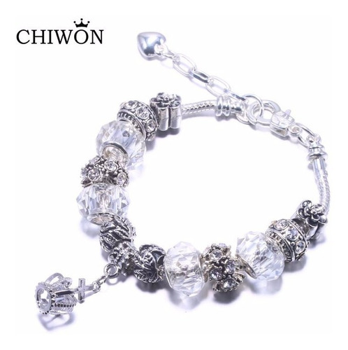 Pulseira Bracelete Tipo Pandora Com Berloque Coroa Branca 26