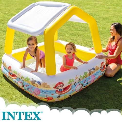 Piscina inflable cuadrada Intex Sun Shade 57470 de 157cm x 157cm x 38cm 295L amarilla y blanca