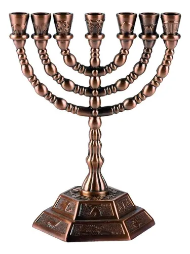 Menorah Holy Land, 7 Brazos, 12 Tribus De Israel, Cobre B