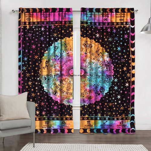 Ratana Tye Dye Zodiac Astrology Mandala Print Cortinas Para 