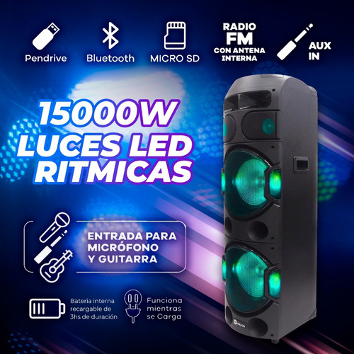 Imagen 3 de 8 de Altavoz Parlante Melon Bluetooth 2woofer 12pulgadas Luces