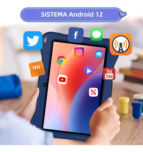 Tablet Para Niños Hancdon E13 7 Pulgadas 6g+128g Color Azul Acero 10 Core Con Android 12 Bt 5.0 ,wifi, 3800mah, 5mp+13mp ,con Tablet Funda