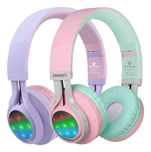 2 Auriculares Inalambricos Con Microfono -rosa/violeta/ve...