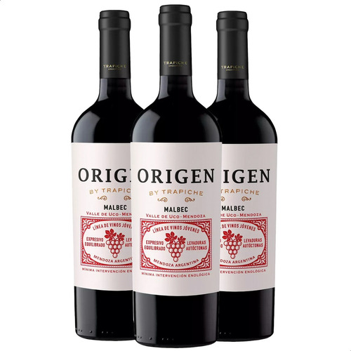 Vino Malbec Trapiche Origen 750 ml pack x 3 u
