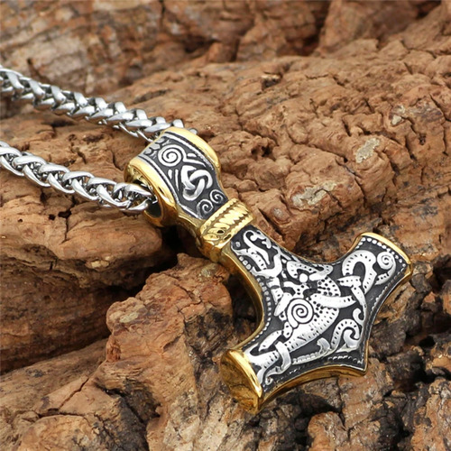 Imagem 3 de 7 de Colar Pingente Viking Nórdico Martelo De Thor Corrente Odin
