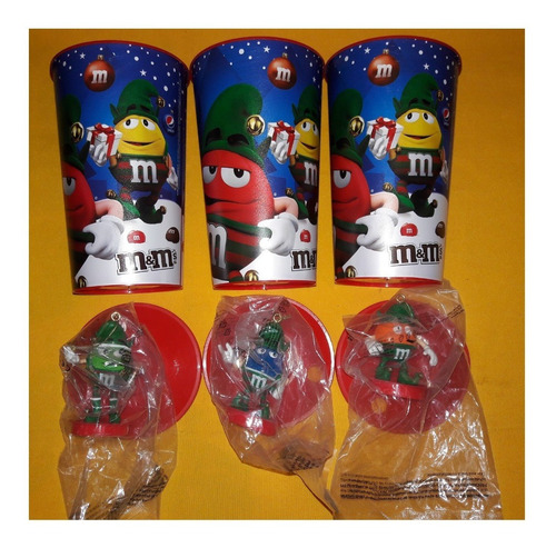 M&m Navidad Coleccion 5 Vasos Originales Cinemex Con Figura