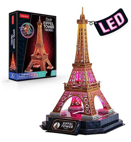 Cubicfun Rompecabezas 3d Torre Eiffel Led Con Luces Colorida