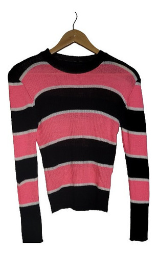 Promo Sweater Rayado De Lana Corto Negro 