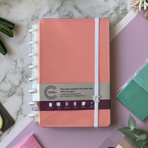 Notebook inteligente de cores pastel rosa pastel 80 folhas forradas, 4 unidades de materiais x 1 22 cm x 15,5 cm, laranja pastel
