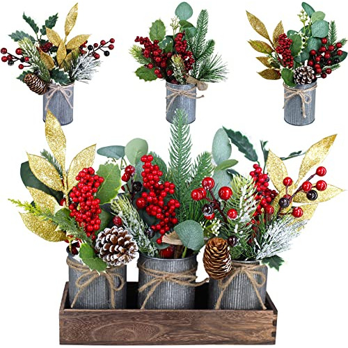 Conjunto De 3 Arreglos Florales Pequeños De Navidad, V...