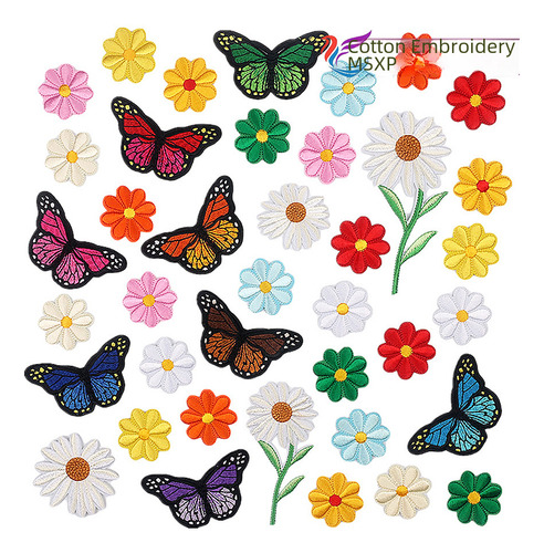 17 Apliques De Mariposa, Margarita Y Girasol Para Planchar