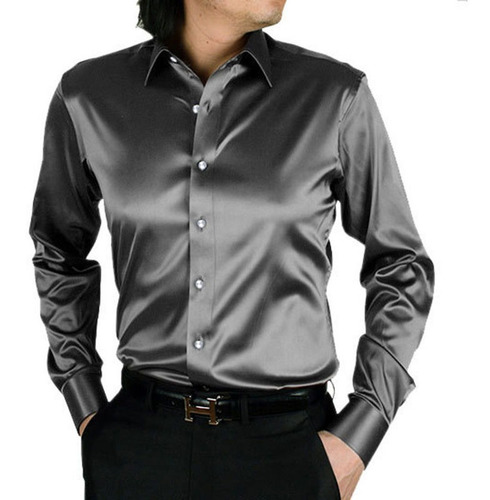 Camisa De Vestir De Satén De Lujo Para Hombre, Ajuste De Sed